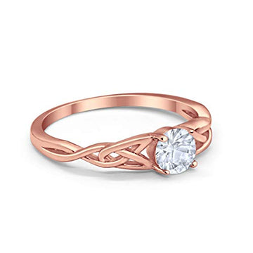 Celtic Trinity Engagement Ring Rose Tone, Simulated CZ Solid 925 Sterling Silver